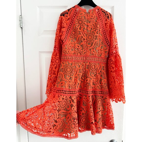 Michael by Michael Kors Lace Dress with Bell Sleeves in Orange, size 2 - Picture 6 of 11